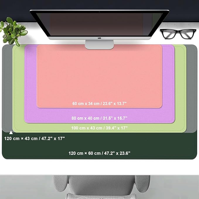 Leather Desk Pad Protector, 39.4'' X 17'' Large Mouse Pad, Office Desk Mat, Non-Slip PU Leather & Suede Base Desk Blotter, Laptop Desk Pad, Desktop Mat for Office Home, Matcha Green