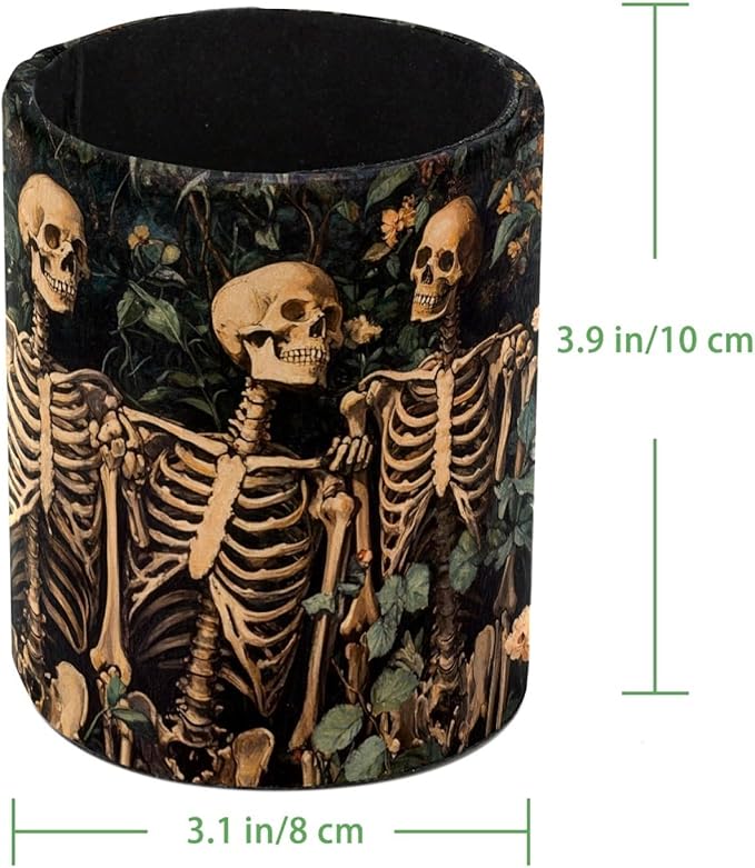 Leather Pen Holder for Desk, Skeleton Flower Pencil Cup Desktop Organizer Makeup Brush Holders Office Supplies for Home, Kids & School