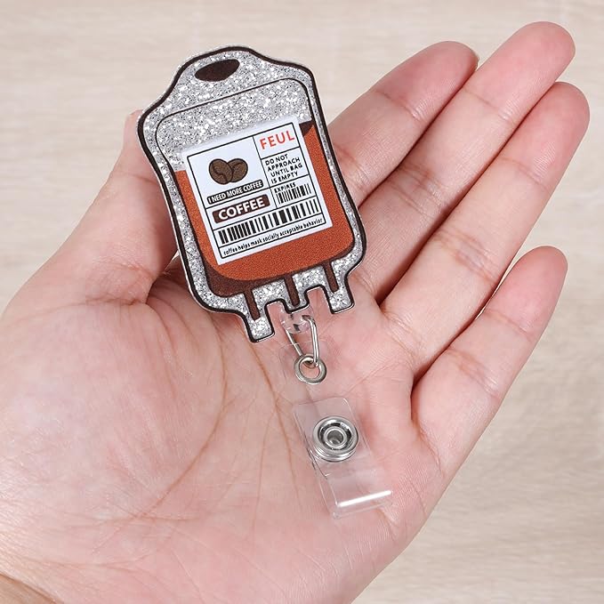 Funny Coffee Fuel Nurse Badge Reel, Cute Coffee IV Bag Retractable ID Card Medical Badge Holder, Name Tag Badge Buddy for RN CNA LPN MA Night Shift Nurse Nursing Student Doctor Medical Social Workers