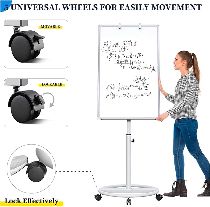 Mobile Whiteboard – 36 x 24 inches Portable Magnetic Dry Erase Board, 3' x 2' Stand Easel White Board Dry Erase Easel Standing Board with Flipchart Hooks