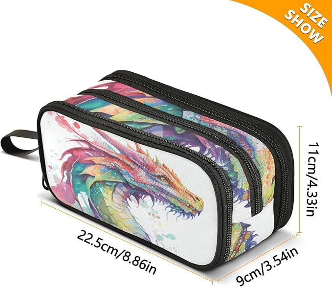 BOENLE Watercolor Dragon Pencil Case Box Boys Girls Large Pencil Pouch with Zipper Compartments Big Capacity Stationery Pen Bag Organizer for Kids Teens Adults School Office