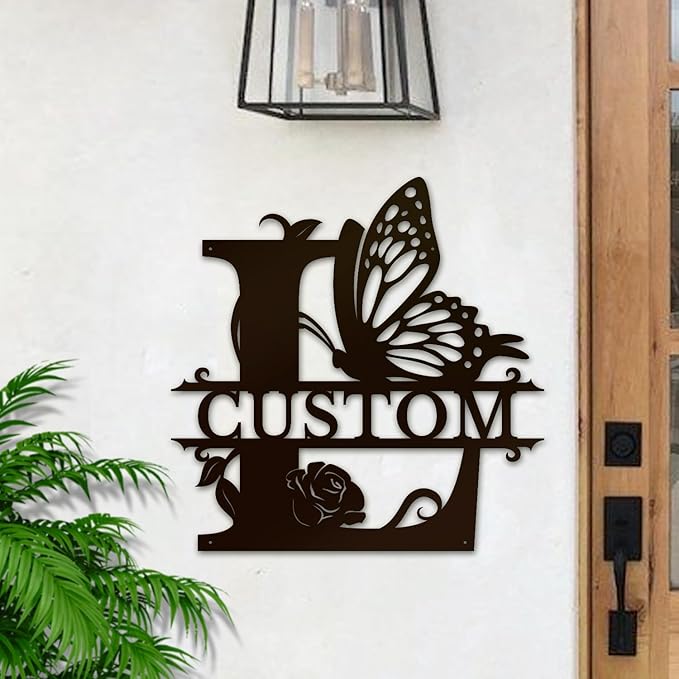 Personalized Custom Letter Name metal Signs,Custom Black Letter Monogram Wall Art Decor,Metal Signs Plaques Outdoor wall Decorative Signage (L)