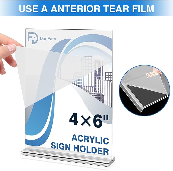 20 Pack Acrylic Sign Holder 4 x 6 Clear Display Table Signs Stand, Double Sided T Shape Flyer Holder Plastic for Picture Paper Frame Holder Home Office Menu Retail Show Fair