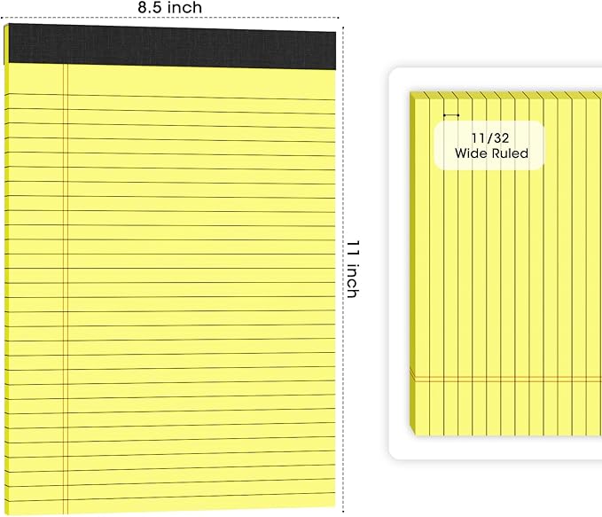 AILZFEI Yellow Legal Pads Note Pads 8.5 x 11 inch Wide Ruled, 30 Sheets/Pad, 20lb Colored Paper, Perforated Notepad with Sturdy Back (3 Pads Yellow)