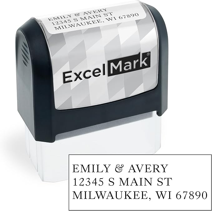 ExcelMark Address Stamp - Custom Return Address Stamp with Elegant Designs, Vibrant Colors & Patterns – Perfect for Mail, Invitations & Gifts (Black Mount, Everyday Elegance)