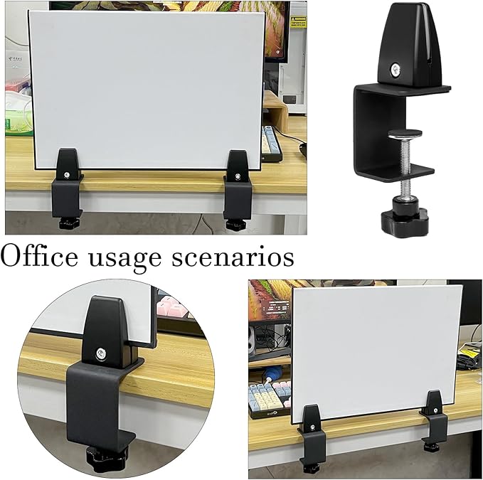 6-Pack Sneeze Guard Clamps for 1/8" to 1" Thick Panels, Adjustable Desk Partition Clips, Desk Privacy Panel Clips for Office and Home Use, Black
