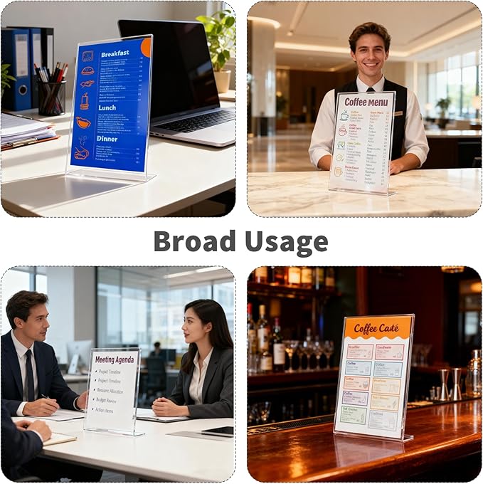 PEDOBALI 5 Pcs 8. 5" x 14" Sign Holders Acrylic Document Holder Graphic Poster Shelf Slanted Paper Desk Display Stand Side Loading Clear Flyer Shelf Vertical L Shape Frame for Office Restaurants