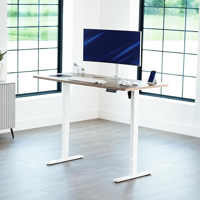 VIVO Electric 60 x 30 in Standing Desk, Memory Height Adjustment, 1B Series, Holds 220 lbs, Reclaimed Wood Top White Frame, DESK-KIT-1W6P-30