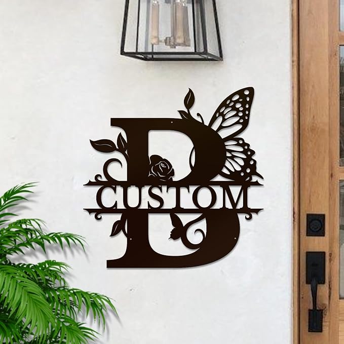 Personalized Custom Letter Name metal Signs,Custom Black Letter Monogram Wall Art Decor,Metal Signs Plaques Outdoor wall Decorative Signage (B)
