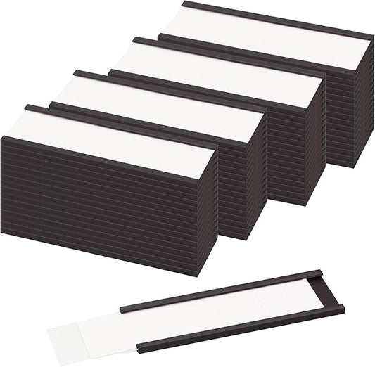 LLPT Magnetic Label Holder 3" x 1" 50 Packs C Channel 300g White Paper Cards Protective Film Strong Removable for Shelf White Board Toolbox Metal Wall Cabinet Drawer(MH2175)