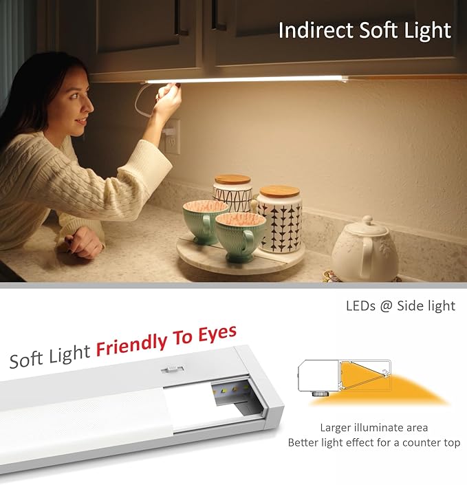 Leetdud LED Under Cabinet Lighting Hardwired or Plug in, 12 Inch 6W, Dimmable 5 Color 2700K/3000K/3500K/4000K/5000K, Linkable Eyes Care Design Counter Lights for Kitchen, Sink, ETL Listed, White