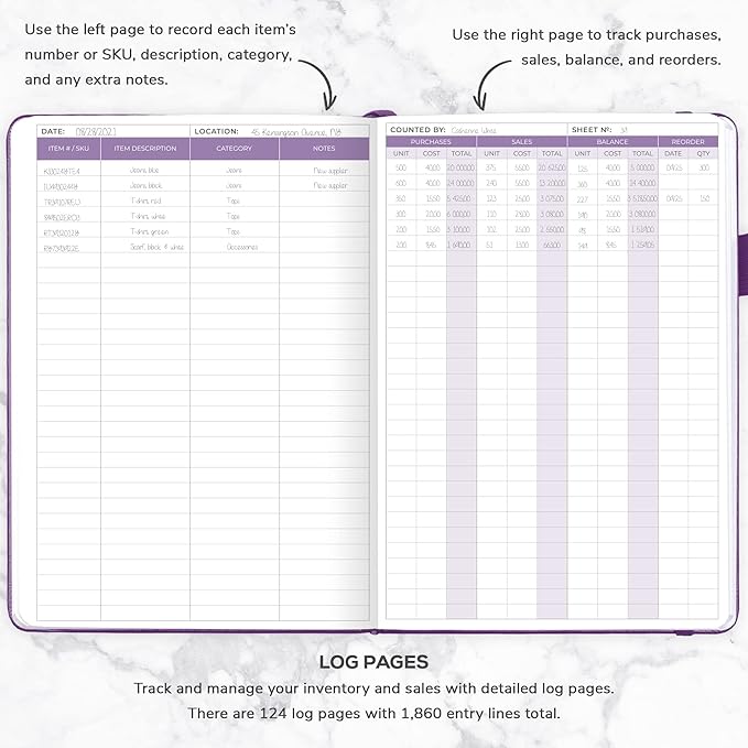 Clever Fox Inventory & Sales Log Book for Small Business – Inventory Ledger Book, Inventory Notebook, Order Tracker Book for Purchases, Sales & Reorders – Undated, Hardcover, A5, Purple