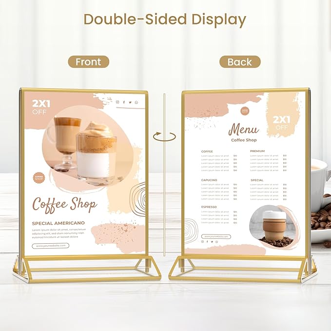 Smarpau 8 Pack Acrylic Sign Holder 8.5x11 Gold Acrylic Frame Clear Table Number Holders Picture Frames Double Sided Gold Frame for Wedding Party Decoration Restaurant Menu Home Display Stand