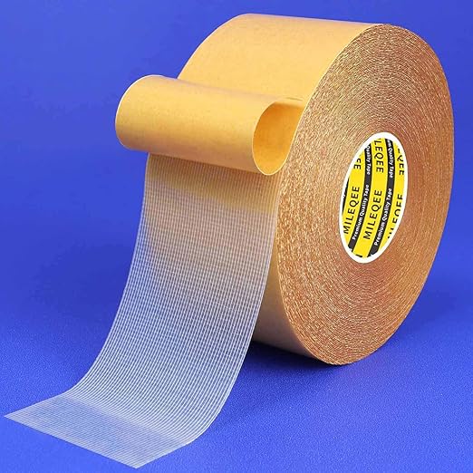 MILEQEE Double Sided Tape Heavy Duty, 2" x 66FT(20m), Universal High Tack Strong Wall Adhesive with Fiberglass Mesh, Super Sticky Resistente Clear Tape, Easy Use Mounting Tape for Home Office School