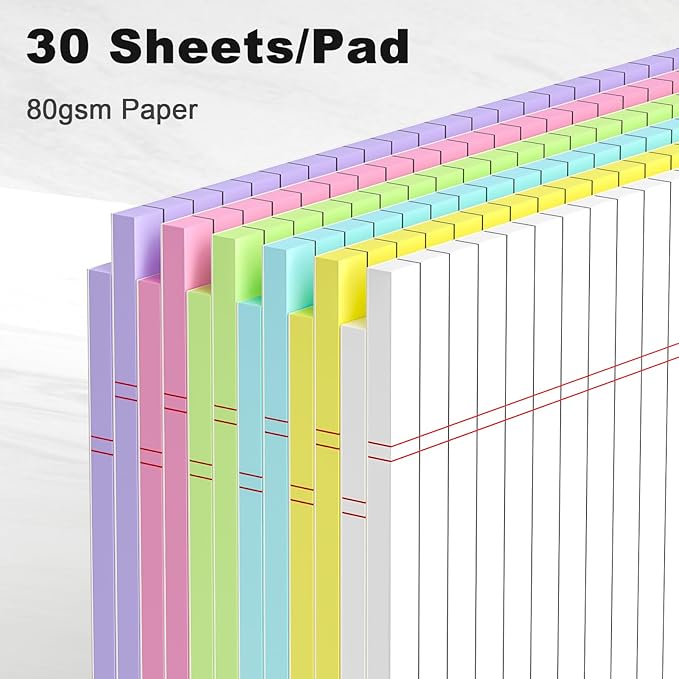 AILZFEI Legal Pads 8.5 x 11 Wide Ruled - Note Pads 30 Sheets/Pad - 20lb Colored Notepad Paper - Perforated Notepad with Sturdy Back - Pink, Purple, Yellow, Green, Blue, White