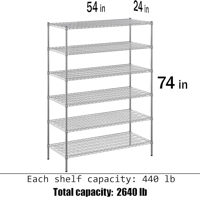 Regal Altair 24" Deep x 54" Wide x 74" Height Wire Shelving Kit | 6-Tier | NSF Commercial Storage Rack Unit