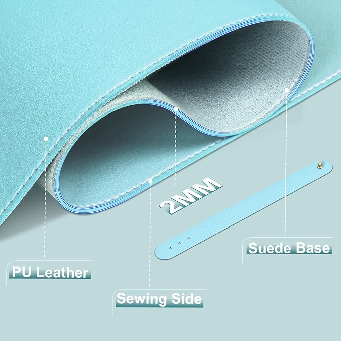 Leather Desk Pad Protector, 39.4'' X 17'' Large Mouse Pad, Office Desk Mat, Non-Slip PU Leather & Suede Base Desk Blotter, Laptop Desk Pad, Desktop Mat for Office Home, Aqua Frost Blue
