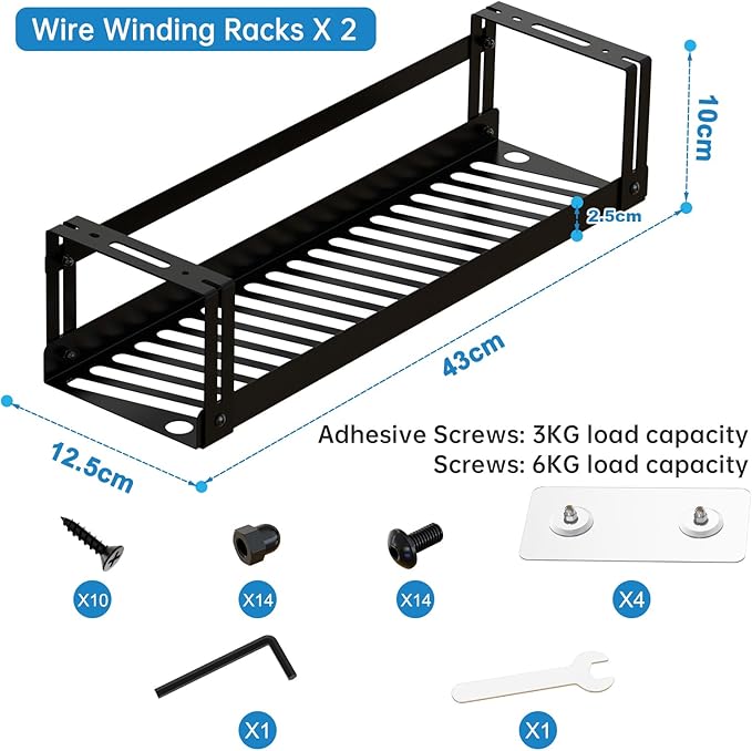 PAVSTINE Under Desk Cable Management Tray, 17 in Metal Cable Tray Basket for Wire Management, Power Strip Holder, Cord Organizer, Wire Tamer for Home/Office Desk Cable Hider Black, 2 Pack