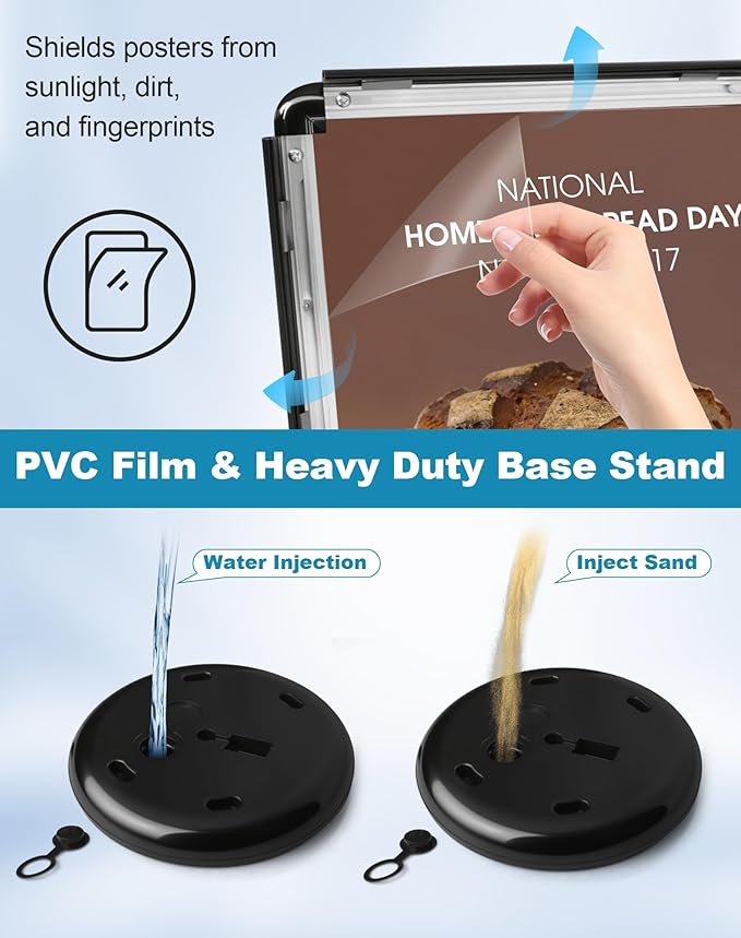2 Pack Sign Holder Stand 8.5x11 inch for Display, Height Adjustable Floor Standing Signage Stand with 360° Rotated Snap Open Frame for Malls, Schools, Advertising, Outdoor Poster Stand