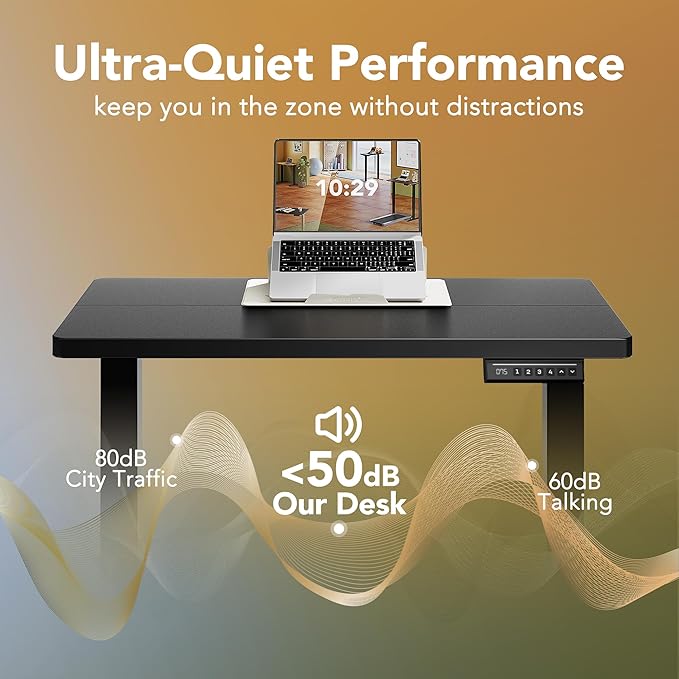 HUANUO 55 x 28 inch Electric Standing Desk Adjustable Height, 4 Memory Height Settings, Sit Stand Up Desk for Home Office & Computer Workstation, Black