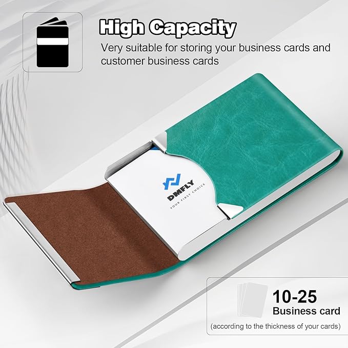 Business Card Holder for Women or Men, Business Card Case with PU Leather and Stainless Steel, Slim Metal Case with Magnetic Closure for Business Meeting Use