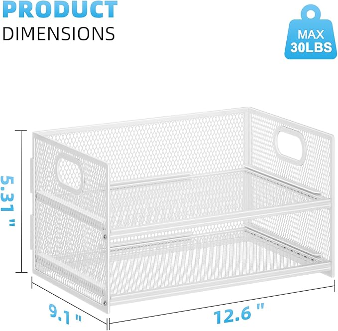 Marbrasse 2 Tier Paper Organizer Letter Tray, Mesh File Organizer with Handle, Paper Sorter Desk Organizer for Home Office Supplies - 2P White
