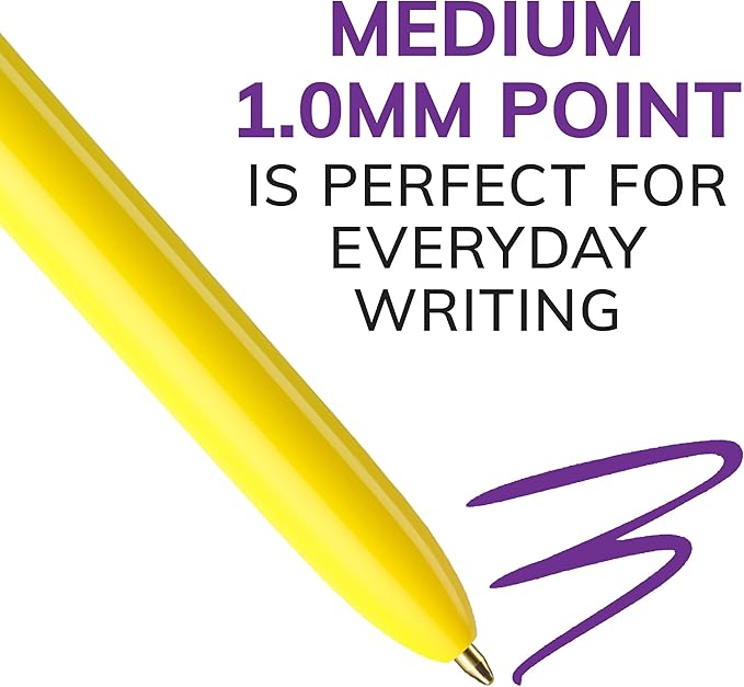 BIC 4-Color Retractable Ballpoint Pen, Long-Lasting Ink and Comfortable Wide Barrel, 3-Count Pack in Assorted Ink