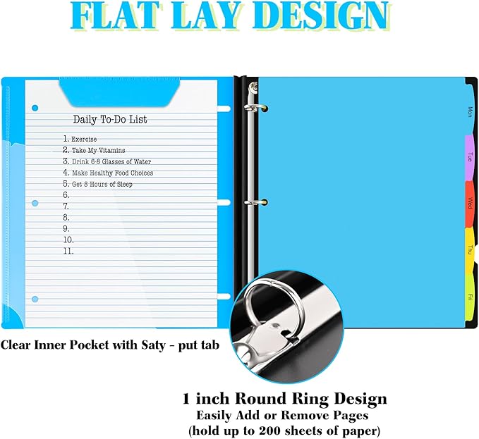 INFUN 1 Inch Telescoping 3 Ring Binder - 4PCS, Flexible Round Binder with Customizable Front Cover and Clear Catalog Pocket, 1Inch Rings, 225 Sheet Capacity