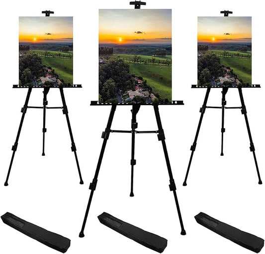 RRFTOK Artist Easel Stand,Metal Tripod Adjustable Easel for Painting Canvases Height from 21" to 66" with Reinforced Triangle,Carry Bag for Table-Top/Floor Drawing and Didplaying(3pack).