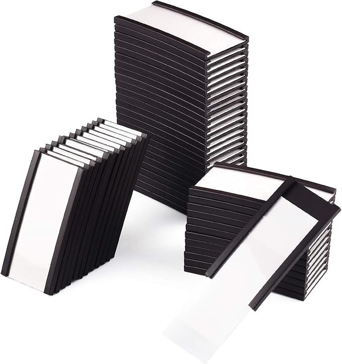 LLPT Magnetic Label Holder 2” x 1” 50 Packs C Channel 300g White Paper Cards Protective Film Strong Removable for Shelf White Board Toolbox Metal Wall Cabinet Drawer(MH2150)