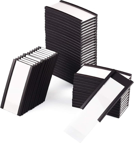 LLPT Magnetic Label Holder 2” x 1” 50 Packs C Channel 300g White Paper Cards Protective Film Strong Removable for Shelf White Board Toolbox Metal Wall Cabinet Drawer(MH2150)