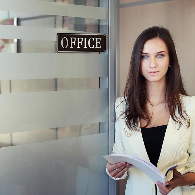 The Office Door Sign for Home and Business，Self-Adhesive Waterproof and Fade-Resistant Modern Brushed Silver Office Sign Sticker for House，Business，Door, Window（Silver）