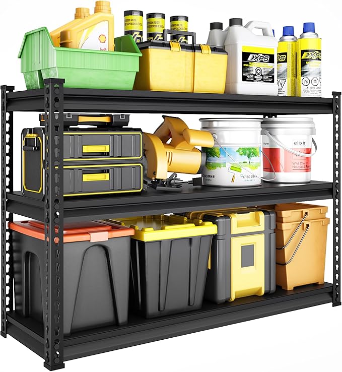 SDXYSTCE 48" W Garage Shelving Heavy Duty, 1500LBS Loads Adjustable Garage Storage Shelves, 3-Tier Metal Shelving Units and Storage Racks, Industrial Utility Shelf,48" Wx18 Dx39 H, Black