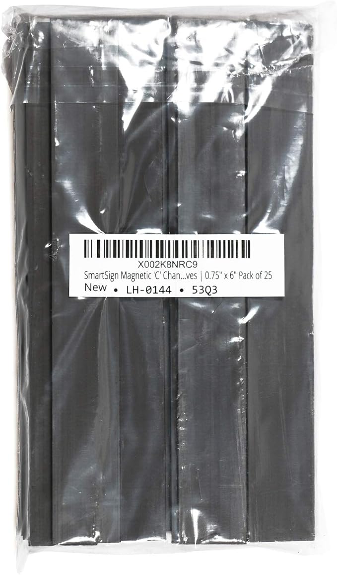 SmartSign Magnetic 'C' Channel Label Holders for Metal Racks and Shelves | 0.75" x 6" Pack of 25