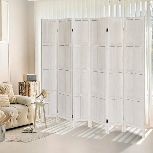 ALeesing 6 Panel Room Divider, 5.6Ft Wood Room Dividers and Folding Privacy Screens, Room Divider Wall Freestanding Room Partitions, Room Dividers Screen for Home Office Bedroom, White