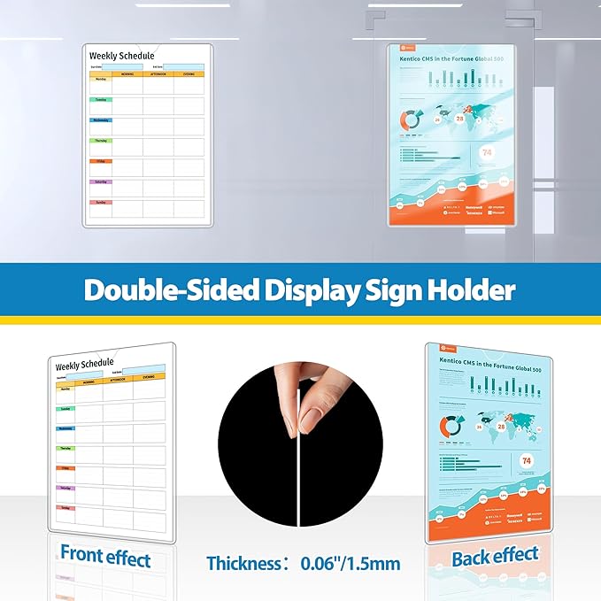 10 Pack Magnetic Sign Holder 8.5 x 11 - Plastic Wall Sign Holder with Magnet and Adhesive Tape - Magnetic Display Frame - Adhesive Plastic Frame Rigid Print Protectors Document Poster Holders