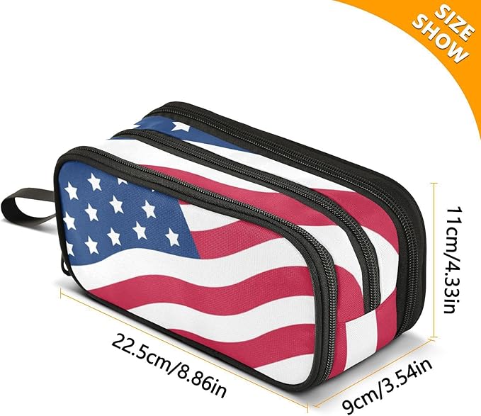 BOENLE USA American Flag Pencil Case Box Boys Girls Large Pencil Pouch Zipper Compartments Big Capacity Stationery Pen Bag Organizer for Kids Teens Adults School
