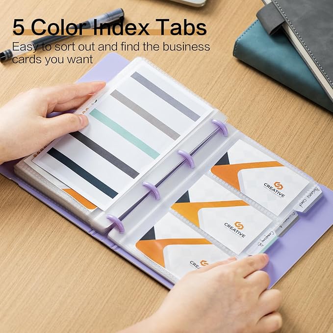 deli Business Card Holder, 180 Cards Book Portable Business Card Organizer for Men & Women, Professional Credit Cards Binder, Purple