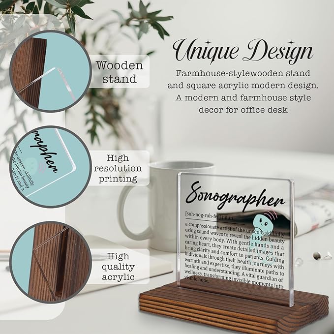 Sonographer Gifts, Thank You Desk Sign for Ultrasound Technicians, Appreciation Plaque for Medical Imaging Staff, Graduation Birthday Office Decor for Sonography Professionals PA023