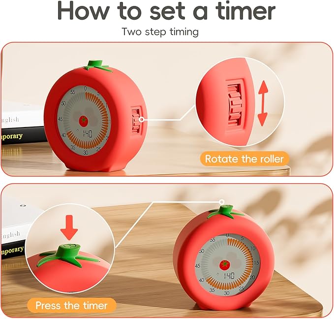 Tomato Visual Timer for Kids, 299-Minute Cute Kids Pomodoro Countdown Timer, ADHD Autism Toddler Support, Visual Timer for Classroom, Kitchen, Office Desk and Meetings