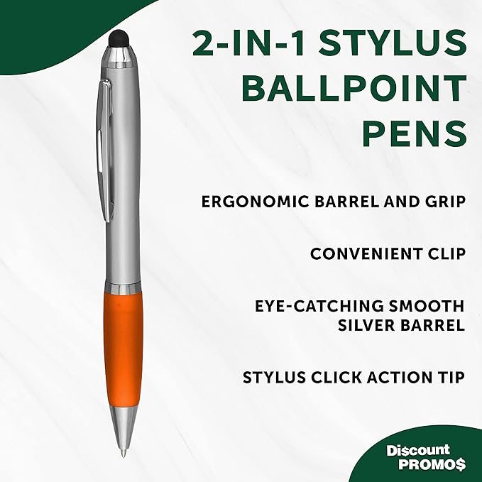 DISCOUNT PROMOS Stylus Ballpoint Pens Set of 10, Bulk Pack - Black Ink, Great for Office, School, Business, Tradeshows, Events - Orange