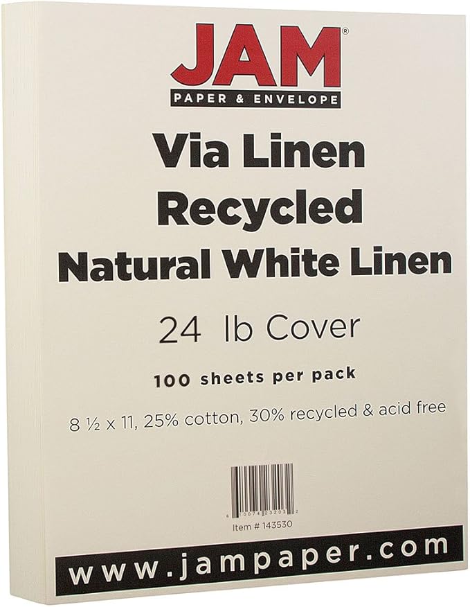 JAM PAPER Strathmore 32lb Paper - 90 gsm - 8.5 x 11 - Natural White Linen - 100 Sheets/Pack