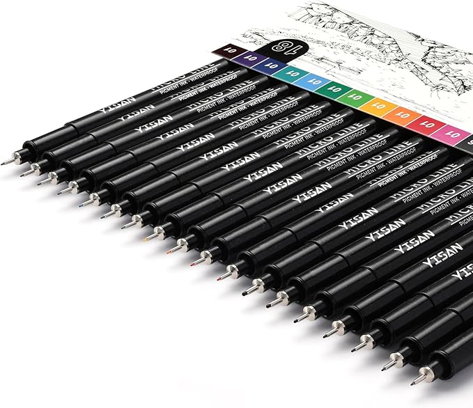 YISAN 18-Pack Colored Drawing Pens for Artists,Fineliner Pens,Micro-line Pens,11 Waterproof Archival Ink Colors Felt Tip & 7 Black,70344