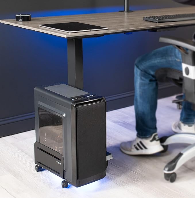 VIVO Large Computer Tower Desktop ATX-Case, CPU Steel Rolling Stand, 7.8 to 14 inch Wide Adjustable Mobile Cart Holder with Locking Caster Wheels, Gaming PC Holder, Black, CART-PC01L