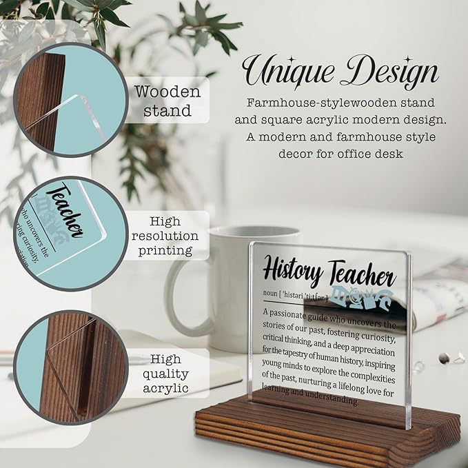 History Teacher Gifts, Thank You Desk Sign for Social Studies Educators, Inspirational Classroom Plaque for Teachers of History, Appreciation Decor PA046