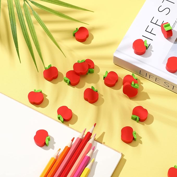 120pcs Mini Apple Erasers for Kids Bulk Classroom Welcome Back to School Gifts Classroom Counting Math Manipulatives Teacher Supplies Stationary Party Favors