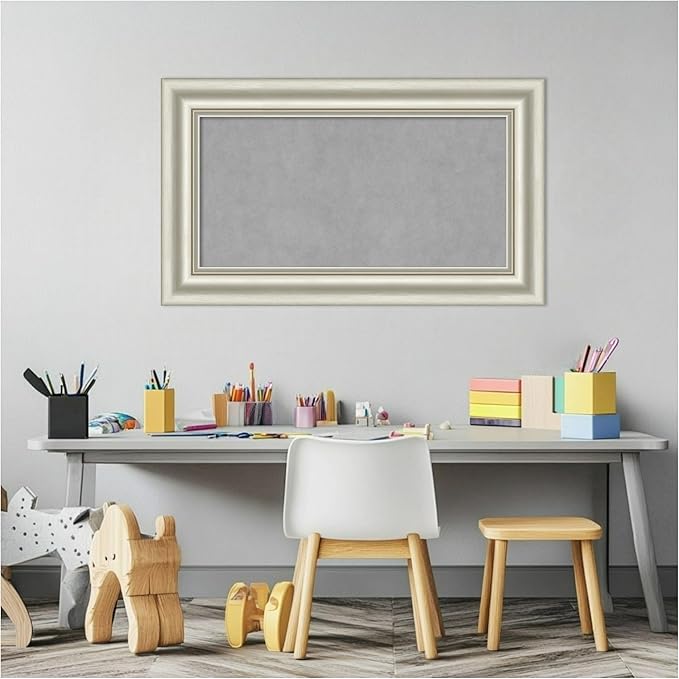 Amanti Art Silver Framed Magnetic Board 18x30 Small Vision Board for use with Magnets, 100% Metal Sheet to Display Items as Office Decor or for Home Organization in mudroom, Kitchen or Kids Room