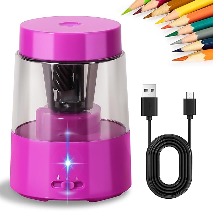 ZMOL Electric Rechargeable Pencil Sharpener, Automatic Pencil Sharpeners Kids, Battery Pencil Sharpeners for Colored Pencils, Auto Stop, Suitable for No.2(6-8mm), School/Home Pink