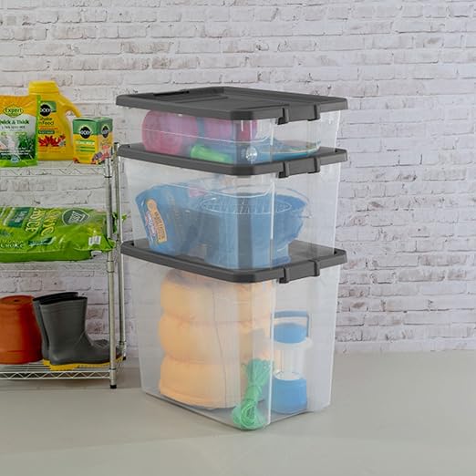 Sterilite 12-Pack Modular Stacker Box, Durable Clear Plastic Storage Bins with Latching Lids, 108 Quart - Stackable Organizing Container Boxes for Closet, Bathroom, and Office
