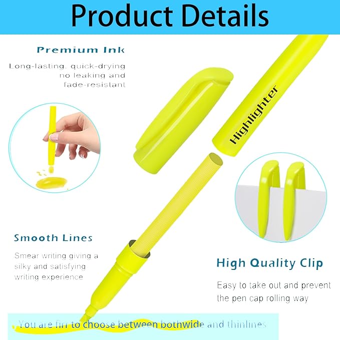 MGKO 30 Pack Bright Yellow Highlighters - No Bleed Formula,Soft Chisel Tip Markers Ideal for Office & School Use